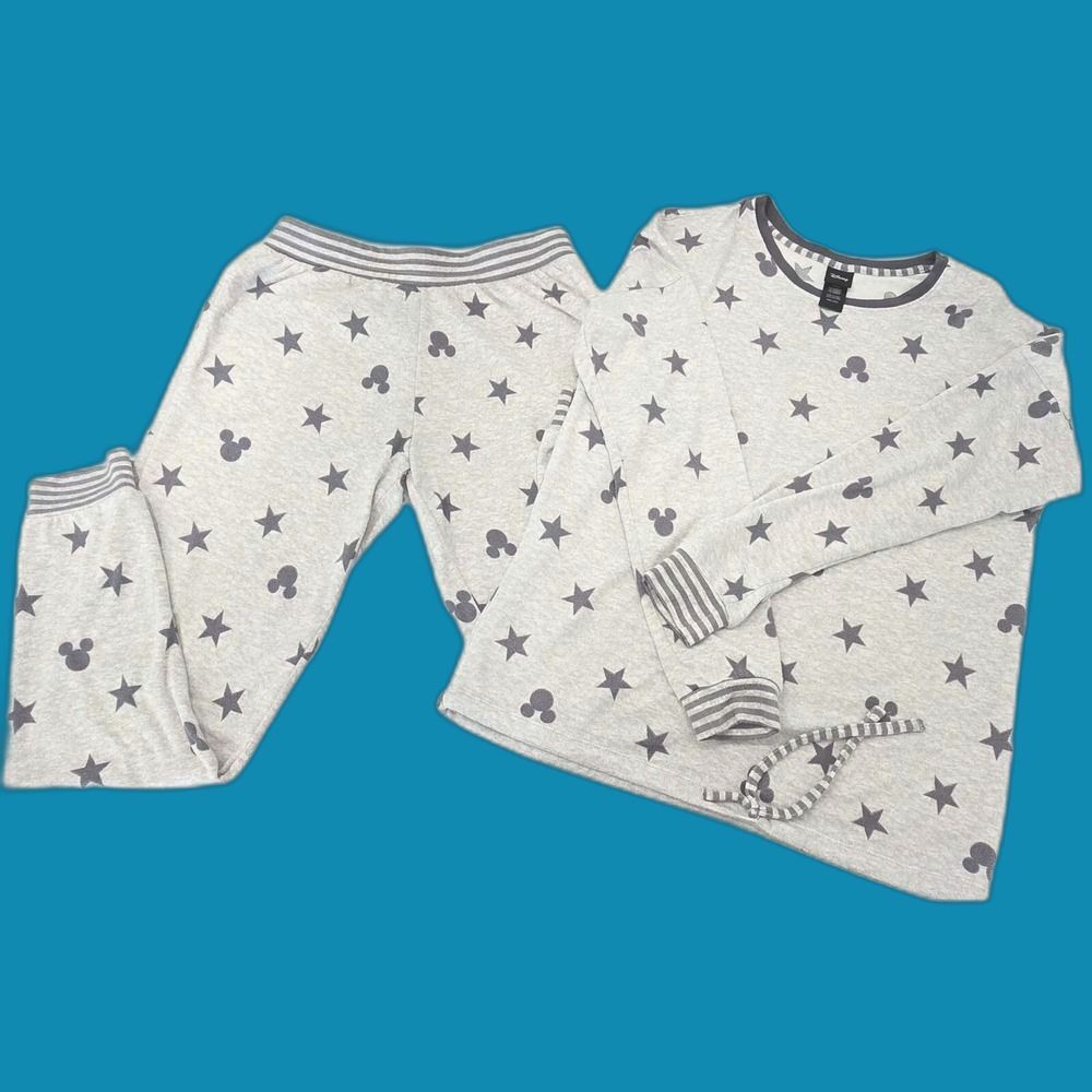 Disney Womens S Pajama Set Mickey Mouse Stars Gray 2 Piece Lounge Sleepwear Soft